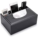 LWVAX® 3 Compartment Desk Organizer Rectangular PU Leather Tissue Paper Box Holder Remote Control Phone Stationery Storage Case Desk Tidy (4 Compart Leather Box)