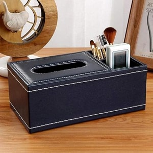 lwvax pu leather tissue storage box with compartment remote control holder desk organizer new tissue box