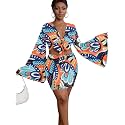 LYANER Women 2 Piece Vacation Outfits Tie Knot Front Bell Long Sleeve Crop Top and Mini Skirt Summer Set