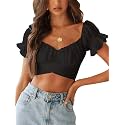 LYANER Women's Puff Short Sleeve Y2k Crop Top