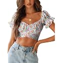 LYANER Women's Puff Short Sleeve Y2k Crop Top