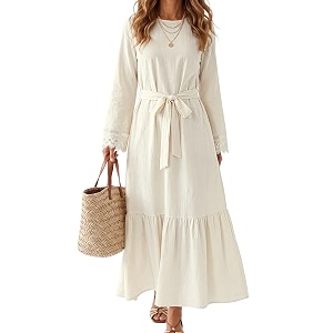 LYANER Womens Tie Waist Crew Neck Casual