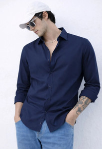 Lycka Men Solid Casual Dark Blue Shirt