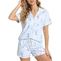 LYCY Womens Pajamas Set Floral Print, Soft Pajamas for Women Shorts Set, Summer Button Down 2 piece Women Pjs