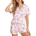 LYCY Womens Pajamas Set Floral Print, Soft Pajamas for Women Shorts Set, Summer Button Down 2 piece Women Pjs