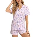 LYCY Womens Pajamas Set Floral Print, Soft Pajamas for Women Shorts Set, Summer Button Down 2 piece Women Pjs
