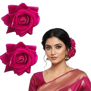 lyf5star handmade bride dark pink rose floral juda pin  elegant wedding hair accessories for women amp girls  traditional indian bridal gajra hairpins  pack of 2