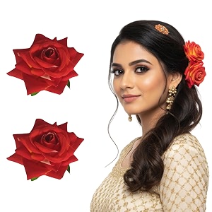 lyf5star handmade bride orange rose floral juda pin  elegant rose wedding hair accessories  traditional indian hair accessories for women amp girls  pack of 2