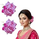 LYF5STAR Handmade Bride Baby Pink Rose Floral Juda Pin | Elegant Red Rose Wedding Hair Accessories | Traditional Indian Hair Accessories for Women Girls | Pack Of 2