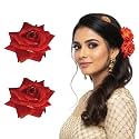 LYF5STAR Handmade Bride Orange Rose Floral Juda Pin | Elegant Rose Wedding Hair Accessories | Traditional Indian Hair Accessories for Women &amp; Girls | Pack of 2