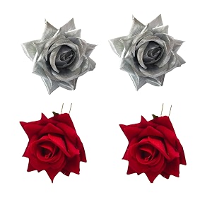 lyf5star handmade pack of 4 red amp silver rose floral juda pin for women elegant rose wedding hair accessories traditional indian hair accessories for women amp girls pack of 4