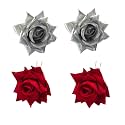LYF5STAR Handmade PACK OF 4 Red &amp; Silver Rose Floral Juda Pin For Women| Elegant Rose Wedding Hair Accessories |Traditional Indian Hair Accessories for Women &amp; Girls |Pack Of 4