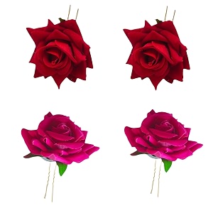 lyf5star handmade pack of 4 red rose amp dark pink floral juda pin for women elegant rose wedding hair accessories traditional indian hair accessories for women amp girls pack of 4