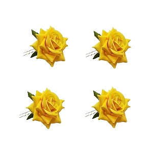lyf5star handmade yellow rose floral juda pin pack of 4  elegant rose wedding hair accessories  traditional indian hair accessories for women girls  durable lightweight stylish