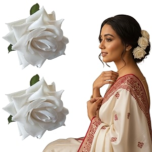 lyf5star handmade bride white rose floral juda pin pack of 2  elegant rose wedding hair accessories  traditional indian hair accessories for women girls  perfect bridal hairstyle dcor