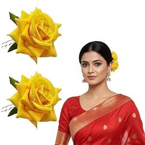 lyf5star handmade bride yellow rose floral juda pin  elegant rose wedding hair accessories  traditional indian hair accessories for women amp girls  pack of 2