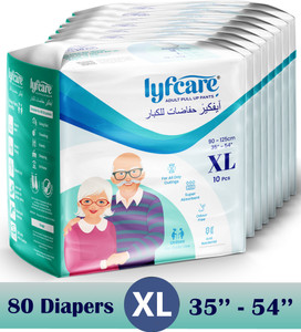 lyfcare adult pull-up pants diapers xl-80 pieceswaist size  35-54 inchpack of 8 adult diapers - xl 80 pieces