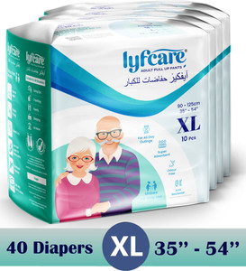 lyfcare pull-up pants  waist size 35-54 inch adult diapers - xl