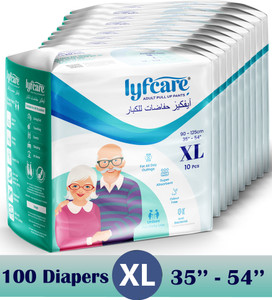 lyfcare pull-up pants pieceswaist size  35-54 inchpack of 10 adult diapers - xl 100 pieces