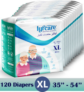 lyfcare pull-up pants waist size  35 - 54 inchpack of 12 adult diapers - xl 120 pieces