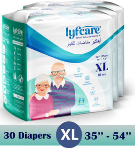 lyfcare pull-up pants  waist size 35-54 inch adult diapers - xl 30 pieces