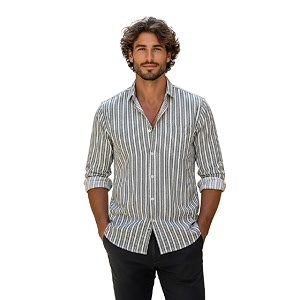 Lymio Men Shirt Mens Striped Button