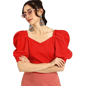 Lymio Womens Crop Red Color V Neck