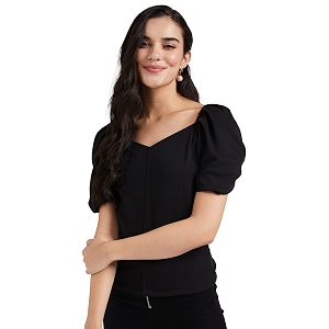 Lymio Womens Crop Red Color V Neck
