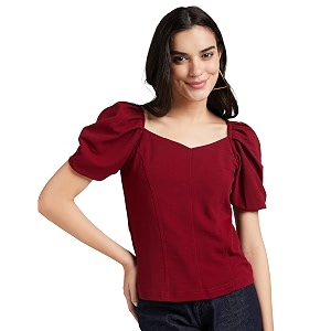 Lymio Womens Crop Red Color V Neck