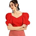 Lymio Women39s Crop Red Color V Neck