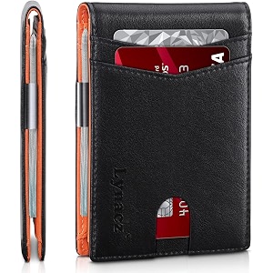 original classic men39s wallet slim design with 12 card slots id window money clip pu leather bifold small and thin great gift for dad husband boyfriend on birthday or christmas black amp orange