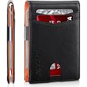 Original Classic Men's Wallet Slim Design with 12 Card Slots ID Window Money Clip PU Leather Bifold Small and Thin Great Gift for Dad Husband Boyfriend on Birthday or Christmas Black & Orange