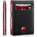 Classic Men's Wallet Slim Design with 12 Card Slots ID Window Money Clip PU Leather Bifold Small and Thin Great Gift for Dad Husband Boyfriend on Birthday or Christmas Black &amp; Red