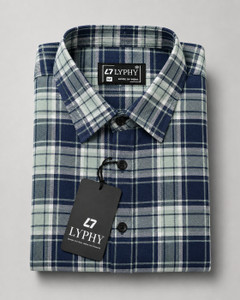 Lyphy Men Checkered Casual Blue Green Shirt