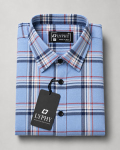 Lyphy Men Checkered Casual Light Blue Red