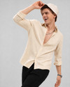 Lyphy Men Striped Casual Orange White Shirt