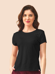 lyra solid women round neck black t-shirt