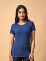 Lyra Women Solid Round Neck Pure Cotton Blue T-Shirt