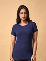Lyra Women Solid Round Neck Pure Cotton Dark Blue T-Shirt