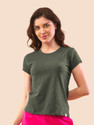 Lyra Women Solid Round Neck Pure Cotton Green T-Shirt