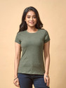 Lyra Women Solid Round Neck Pure Cotton Green T-Shirt