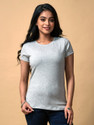 Lyra Solid Women Round Neck Grey T-Shirt