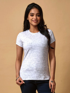 lyra solid women round neck white t-shirt