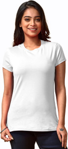lyra solid women round neck white t-shirt