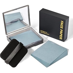 lyrovo 100pcs face blotting paper for oily skin natural linen bloating papers for oily face oil absorbing sheets for face with built-in mirror amp powder puff pad for men and women