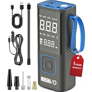 lyrovo cordless smart tyre inflator for car and bike metal body - auto shutoff portable air compressor 150psi air pump for car tires ly-6988-wti grey