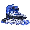 Lyrovo Adjustable Inline Skates Set for Boys Kids and Girls Skating (M, Blue)