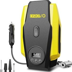 lyrovo digital tyre inflator for car - 12v dc portable air pump with led light lemon