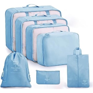 lyrovo updated 7pcs travel packing cubes for clothes laundry toiletry cosmetics luggage makeup pouch accessories organizer bag blue