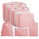 Lyrovo Nylon 7Pcs Travel Packing Cubes For Clothes Laundry Toiletry Cosmetics Luggage Makeup Pouch Accessories Organizer Bag (Beige)